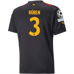Puma Manchester City Ruben Dias Away Jersey w/ Champions League Patches 22/23 (Puma Black/Tango Red)