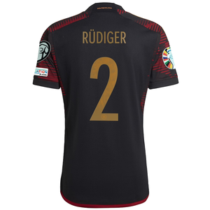 adidas Germany Antonio Rudiger Away Jersey w/ Euro Qualifier Patches 22/23 (Black/Burgundy)