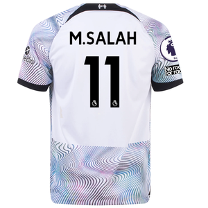 Nike Liverpool Mohamad Salah Away Jersey con EPL + No Room For Racism Patches 22/23 (Blanco/Negro)