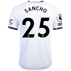adidas Manchester United Jadon Sancho Authentic Away Jersey w/ EPL + No Room For Racism Patches 22/23 (White/Black)