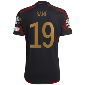 adidas Germany Leroy Sane Away Jersey w/ Euro Qualifier Patches 22/23 (Black/Burgundy)