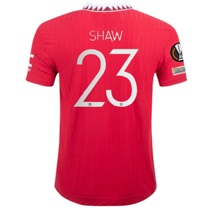 adidas Manchester United Luke Shaw Authentic Home Jersey w/ Europa League Patches 22/23 (Real Red)