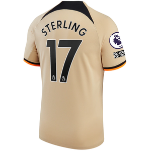 Nike Chelsea Raheem Sterling Third Jersey w/ EPL + No Room For Racism + Club World Cup Patches 22/23 (Sesame/Black)