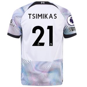 Nike Liverpool Tsimikas Away Jersey w/ EPL + No Room For Racism Patches 22/23 (White/Black)