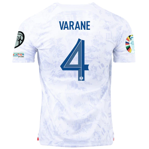 Nike France Raphael Varane Away Jersey w/ Nations League Champion Patch + Euro Qualifying Patches 22/23 (White)