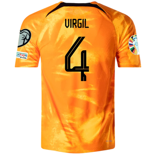 Nike Netherlands Virgil Van Dijk Home Match Authentic Jersey w/ Euro Qualifying Patches 22/23 (Laser Orange/Black)