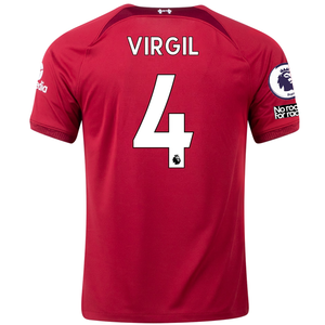Nike Liverpool Virgil Van Dijk Home Jersey w/ EPL + No Room For Racism Patches 22/23 (Tough Red/Team Red)