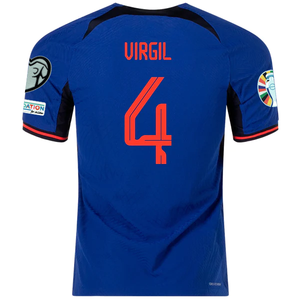 Nike Netherlands Virgil Van Dijk Match Authentic Away Jersey w/ Euro Qualifying Patches 22/23 (Deep Royal/Habanero Red)