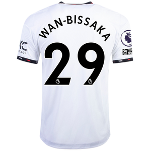adidas Manchester United Aaron-Wan Bissaka Authentic Away Jersey w/ EPL + No Room For Racism Patches 22/23 (White/Black)