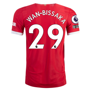 adidas Authentic Manchester United Aaron Wan-Bissaka Home Jersey w/ EPL + No Room For Racism Patches 21/22 (Real Red/White)