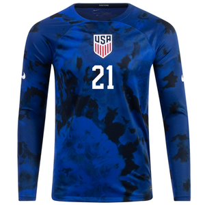 Nike United States Timothy Weah Long Sleeve Away Jersey 22/23 (Bright Blue/White)