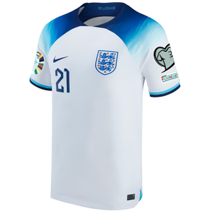 Nike England Ben White Home Jersey w/ Euro Qualifying Patches 22/23 (White/Blue Fury/Blue Void)