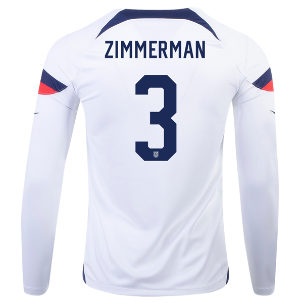 Nike Estados Unidos Walker Zimmerman Home Camiseta de manga larga 22/23 (Blanco/Azul)
